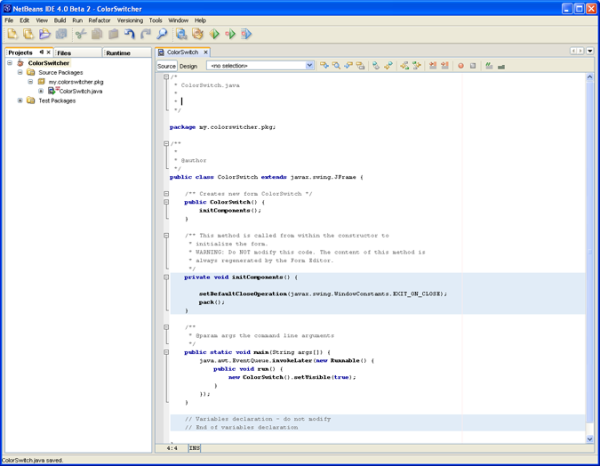 The IDE's Editor in Source view - click for fullsize